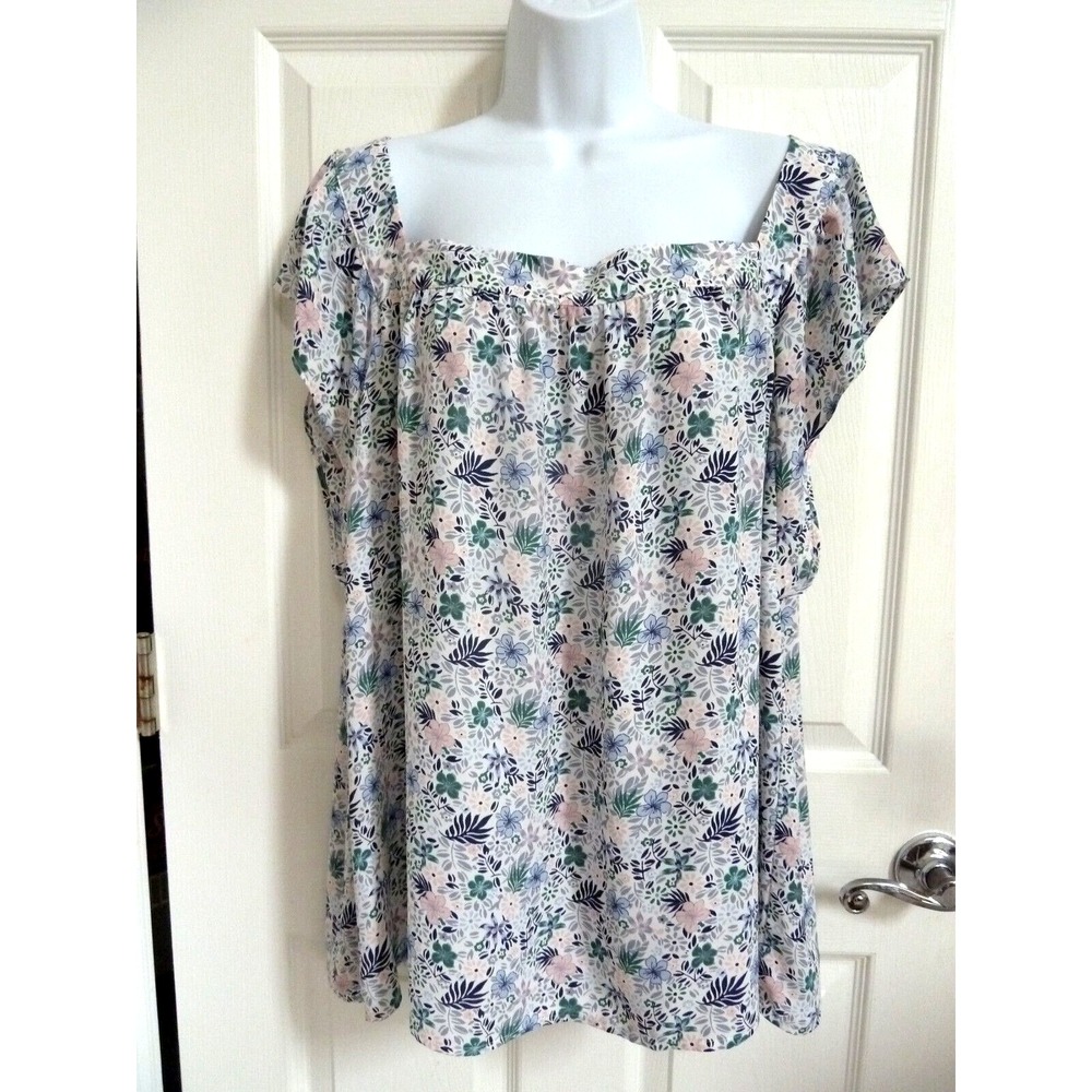 LOFT PLUS Womens Size 20 Floral Ruffle Sleeve Square Neck Blouse Top Multicolor